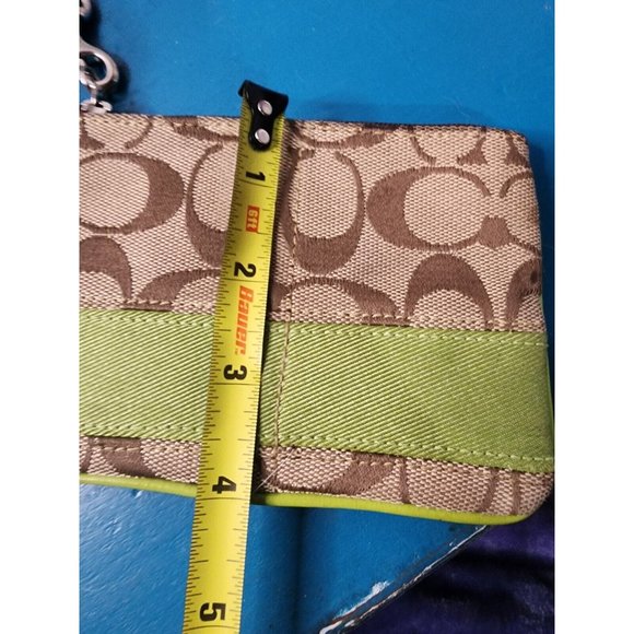 Coach Small Wristlet Wallet Green Tan Logo Women's 4" Tall 6" Wide - Picture 4 of 5